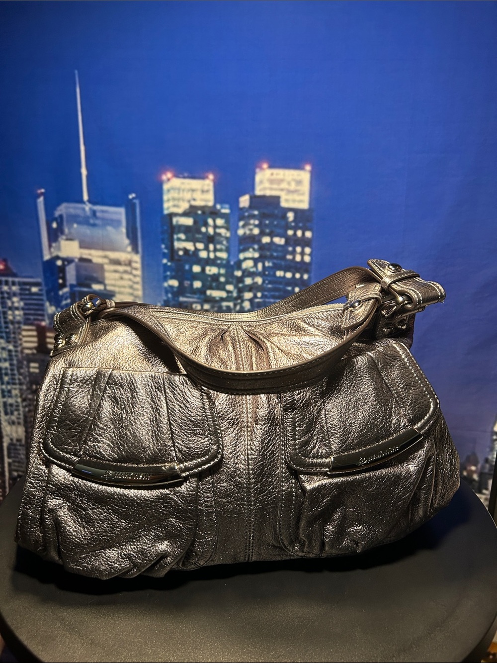 B. MAKOWSKY Metallic Gray Shoulder Bag